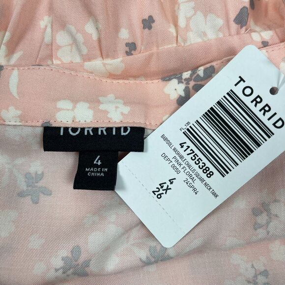 Torrid Women’s Babydoll Tank Top Plus Size 4 (4X) Pink Floral Square Neck NWT - Picture 9 of 10